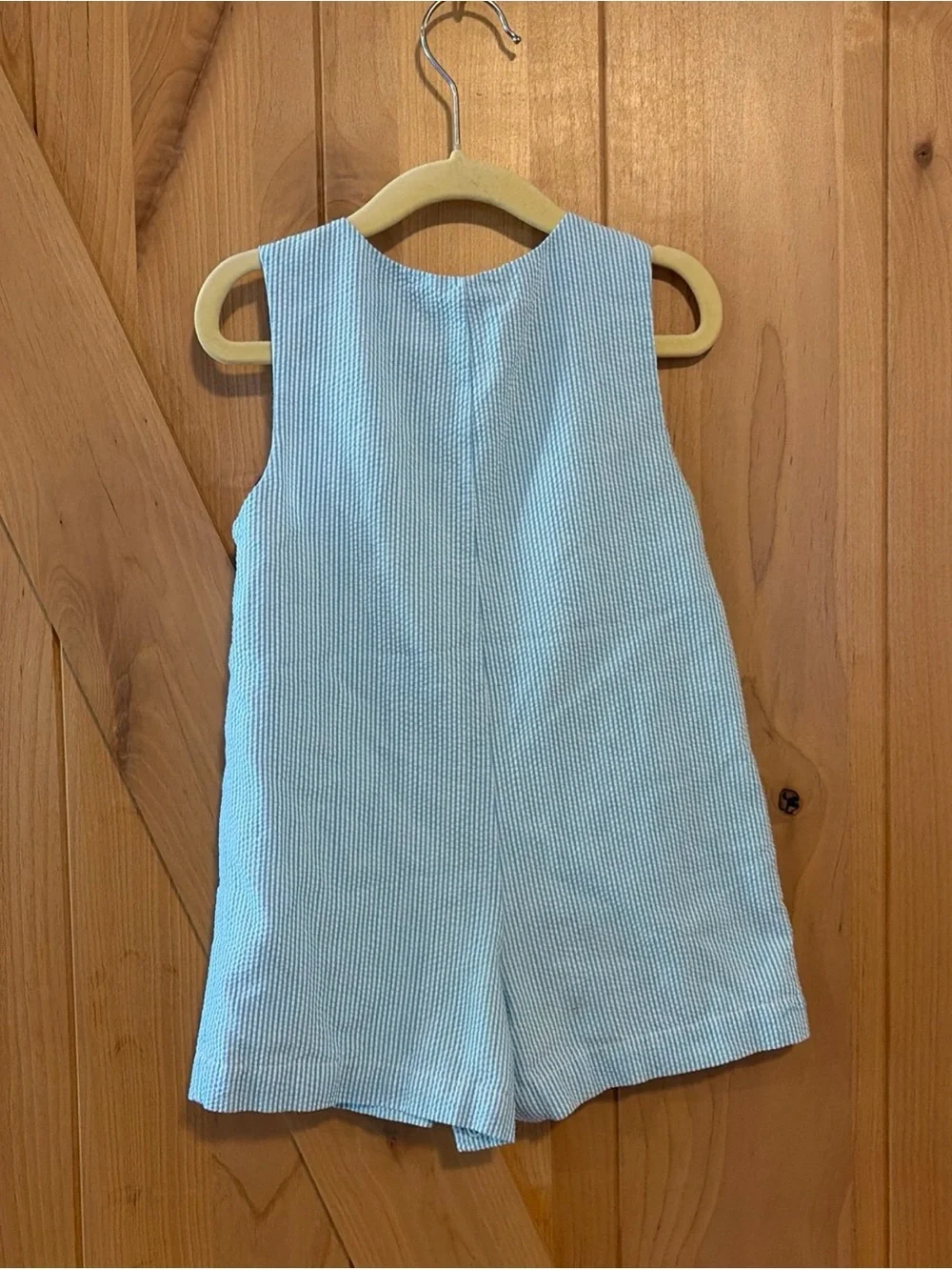 Classy Couture Seersucker Shortall Blue White Dinosaur Unisex Toddler 24 Mo